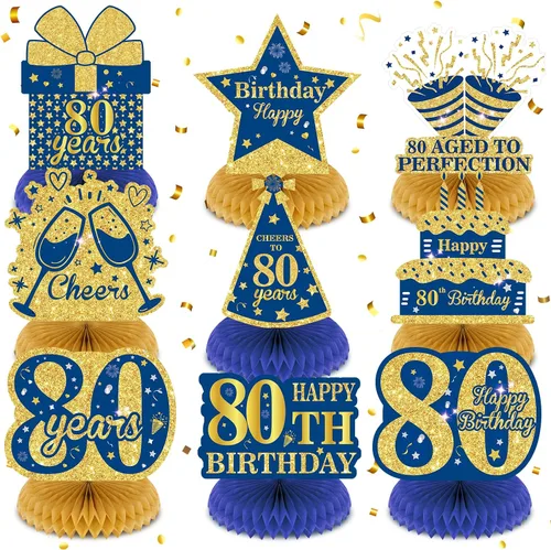 Miniatura 10 de 9 piezas de decoración de cumpleaños azul marino dorado 18 centros de mesa de panal para decoración de mesa, decoraciones de feliz cumpleaños 18