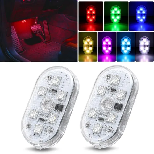 Nilight Luces interiores LED RGB magnéticas inalámbricas, 2 unidades, 7 colores, recargable por USB, universal, mini lámpara de lectura de atmósfera