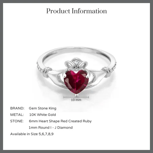 Miniatura 6 de Gem Stone King Anillo claddagh celta irlandés de oro blanco de 10 quilates para mujer