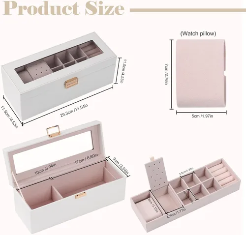 Miniatura 5 de Dajasan Cajas de joyería para mujeres y niñas, caja organizadora de joyas, caja organizadora de joyas de 2 capas con tapa transparente, organizador