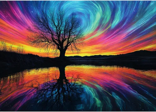 Rompecabezas para adultos de 1000 piezas, rompecabezas de Aurora del árbol de la vida, rompecabezas de 1000 piezas con letras en la parte posterior,