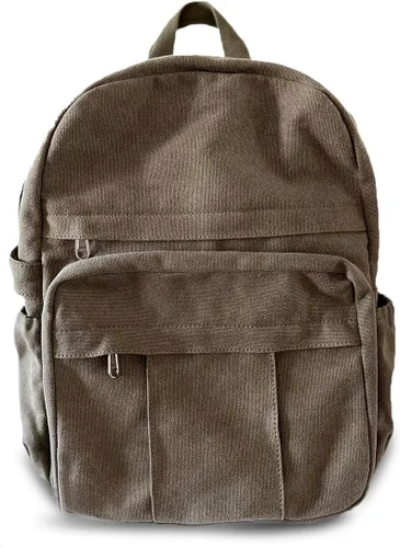 AUGUR Mochila para laptop para mujer, bolsa de lona, mochila vintage de viaje pequeña, mochila retro casual, mochila de trabajo, Verde militar,