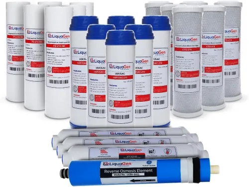 LiquaGen - Kit de filtros de repuesto a granel para sistemas de filtración de agua de ósmosis inversa (suministro de 3 años) (50 GPD) | Juego de