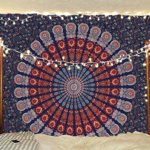 Miniatura 49 de Tapiz hippie indio bohemio psicodélico dorado azul pavo real mandala colgante en la pared (negro blanco, Queen (84 x 90 pulgadas) (84.6 x 90.6 in)