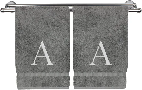 Miniatura 198 de Toalla de mano monogramada, regalo personalizado, juego de 2 - Toalla bordada con letra de bloque dorada - Extra absorbente 100% algodón turco