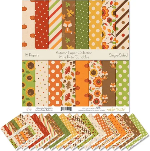 Miss Kate Cuttables Paquete de papel de patrón – Otoño – Scrapbook Premium Papel especial de una cara 12 x 12 pulgadas Colección Incluye 16 hojas