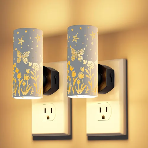 Miniatura 10 de Luces nocturnas LED enchufables a la pared, paquete de 2 luces nocturnas brillantes de 3000 K, sensor de atardecer a amanecer, regulable de 0 a 100