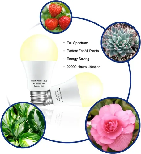Miniatura 4 de Paquete de 2 bombillas LED de cultivo A19, bombilla de espectro completo para plantas, bombilla de cultivo E26 de 9 W que reemplaza hasta 80 W, luz