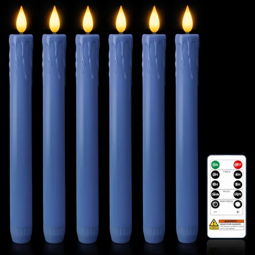 Miniatura 15 de Homemory 6 velas cónicas cerosas sin llama con control remoto, velas parpadeantes que funcionan con pilas, velas falsas LED altas para el hogar