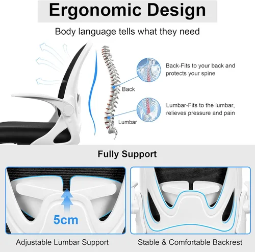 Miniatura 4 de Primy Silla de Oficina Ergonómica Silla de Escritorio con Soporte Lumbar y Altura Ajustables, Silla de Escritorio Giratoria de Malla Transpirable