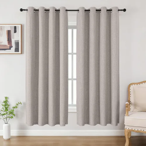 Miniatura 10 de CUCRAF Juego de 2 paneles de cortinas 100% opacas de 54 pulgadas de largo, cortinas texturizadas de lino para oscurecer la habitación, con ojales