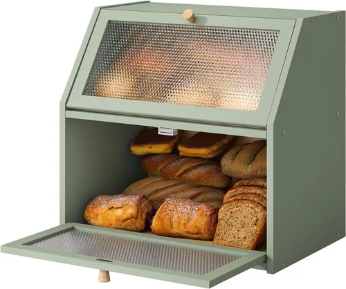 Miniatura 10 de STDDRE Caja de Pan para Encimera de Cocina Cubo de Doble Capa Caja de Almacenamiento de Pan de Capacidad Extra Grande Estilo Granja con Ventanas