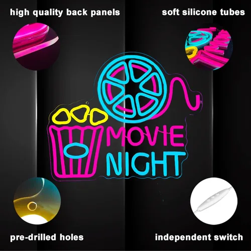 Miniatura 4 de Letrero de neón para decoración de pared con caja de papel de palomitas de cine, luz LED de neón para cine en casa, decoración de cine en casa