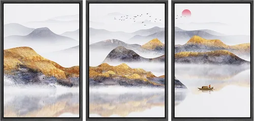 Miniatura 110 de NWT Lienzo enmarcado para pared, juego de arte en acuarela pastel, bosque de montaña oscura, naturaleza silvestre, ilustraciones de arte moderno