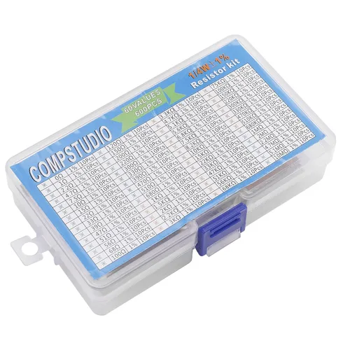 Miniatura 3 de 1/4W 1% 60 valores 600 piezas Kit surtido de resistencias 1/4 vatios Resistencia fija de película metálica Paquete variado de resistencias fijas