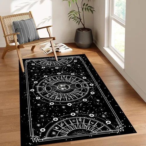 Miniatura 17 de 5' X 7' Alfombra con diseño de sol y luna, alfombras boho celestiales para dormitorio, sala de estar, estilo bohemio, oculto, media luna, solar