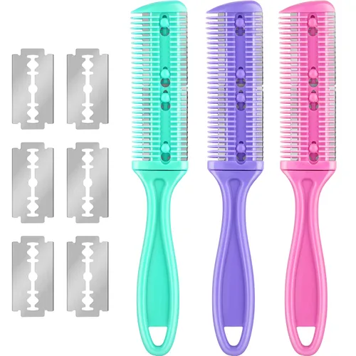 Miniatura 7 de Maitys 3 Piezas Peine Navaja de Corte de Cabello Peine de Corte de Cabello con 12 Cuchillas de Repuesto Moldeador de Doble Filo para Salón y Hogar
