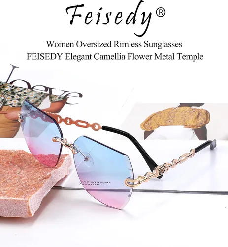 Miniatura 7 de FEISEDY Gafas de sol clásicas sin montura de metal para mujer lentes de sol B2567