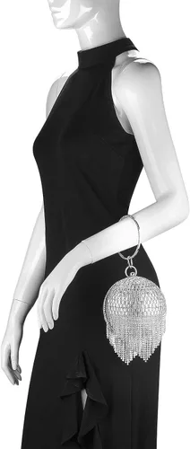 Miniatura 2 de Bolso de mano redondo para mujer pequeño bolso de noche de cristal deslumbrante borla de diamantes de imitación boda fiesta bolso cruzado con asa