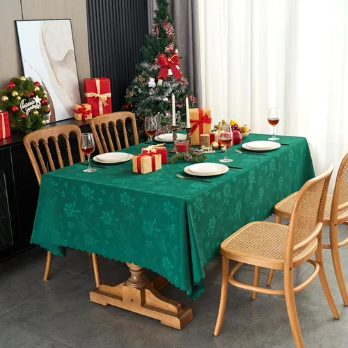 Miniatura 76 de Mantel redondo de tela de 60 pulgadas, mantel con diseño de hojas, borde festoneado, mantel sedoso, impermeable, resistente a las arrugas, lavable