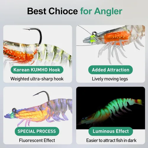 Miniatura 7 de TRUSCEND Duramax TPE Soft Fishing Lures with BKK Hooks, Shrimp & Crayfish Pro Fishing Baits, Curly & Paddle Tail Lure for Trembly Sinking &