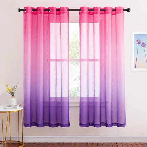 Miniatura 16 de NICETOWN Cortinas de lino sintético degradado para sala de estar, estilo noble con ojales, cortinas semitransparentes para niños, cortinas de Morado