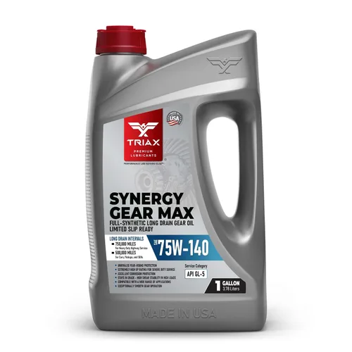 TRIAX Synergy Gear MAX 75W-140 GL-5, eje sintético PAO de drenaje largo, aceite de presión extrema diferencial, listo para deslizamiento limitado,
