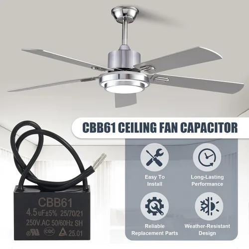 Miniatura 5 de Wadoy CBB61 - Condensador para ventilador de techo de 2 cables, 4.5uF, compatible con 450/400/350/300/250VAC, condensador de conexión de relé