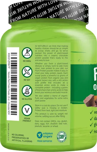 NATURELO Proteína vegetal vegana en polvo, paquete de vainilla y chocolate, 40 porciones
