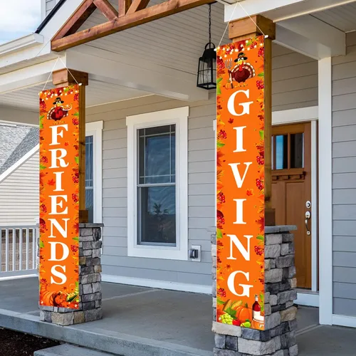 Miniatura 3 de Decoraciones de fiesta de Friendsgiving - Cartel de puerta de Acción de Gracias, 71 x 12 pulgadas (naranja)