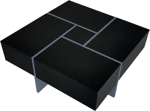 Miniatura 9 de LUMISOL Mesa auxiliar cuadrada de alto brillo con mesa deslizante extensible, mesa de cóctel con 4 compartimentos de almacenamiento ocultos, mesa