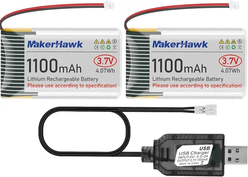 Miniatura 8 de MakerHawk Batería LiPo de 3.7 V 1100 mAh 102540 recargable 1S batería de polímero de litio con placa de protección, cinta de goma aislada, enchufe