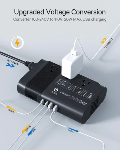 Miniatura 3 de DOACE Convertidor de voltaje de 220v a 110v para viajes europeos: Convertidor de voltaje de onda sinusoidal pura de 500 W de EE. UU. a Europa - 220