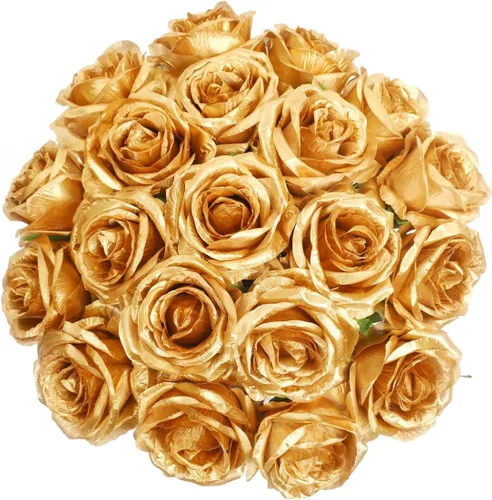JUSTOYOU 10 rosas artificiales, rosas de flores realistas, rosas de seda de tacto real, ramos de flores falsas de tallo largo para decoración del