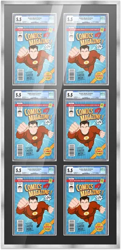 Miniatura 2 de Poster Palooza Marco de cómics con paspartú para 6 CGC, CBCS o PGX Graded Comics – Marco de cómic plateado para cómics de 8.125 x 13 pulgadas Marco