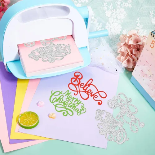 Miniatura 4 de ORIGACH 6 piezas de árbol de pino de Navidad y palabras de Feliz Navidad, troqueladas de metal para hacer tarjetas, manualidades, álbumes