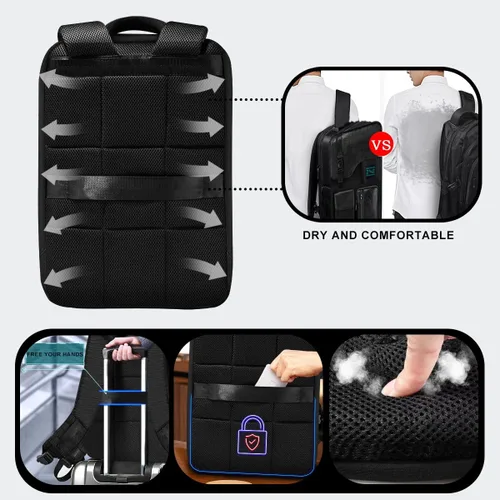 Miniatura 5 de ZINZ Mochila para computadora portátil de 15, 15.6 y 16 pulgadas, mochila expandible para computadora con múltiples bolsillos antirrobo de viaje