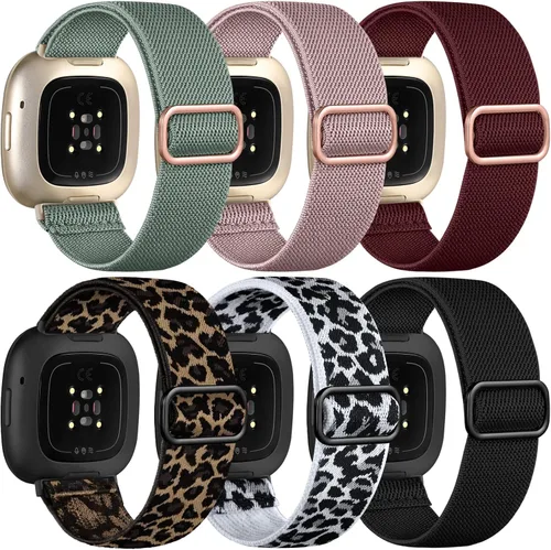 Ouwegaga Paquete de 6 bandas elásticas compatibles con Fitbit Sense 2 Bands/Sense/Versa 4/Versa 3 bandas para mujer, correa de nailon elástica suave