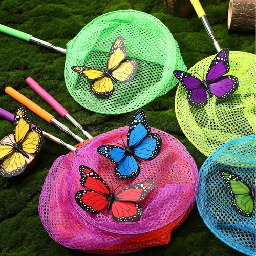 Miniatura 5 de Sosation Redes telescópicas de pesca de mariposa para niños, coloridas redes de captura de insectos, herramientas al aire libre para atrapar