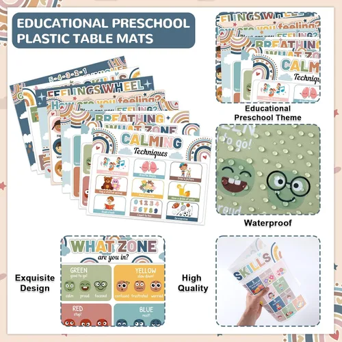 Miniatura 3 de Juego de 8 manteles individuales para niños y niñas con diseño de esquina relajante, diseño bohemio, para salud mental, antideslizante, lavable