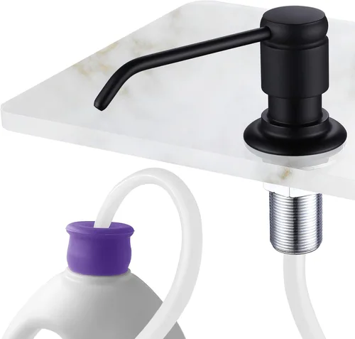 Miniatura 11 de GAGALIFE Dispensador de jabón para fregadero de cocina (níquel cepillado) y kit de tubo de extensión, cabezal completo de latón, tubo de silicona