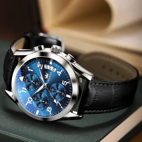 Miniatura 8 de OLEVS Relojes de hombre de cuero marrón con fecha, relojes casuales para hombre, relojes de cara grande para hombre, cronógrafo para hombre, reloj