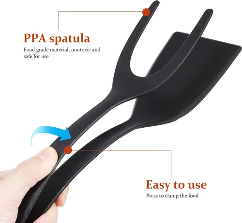 Miniatura 2 de Alipis Espátula de huevo 2 en 1 y pinzas de agarre para cocina en casa, material suave antiarañazos, ideal para tortillas, panqueques, filetes