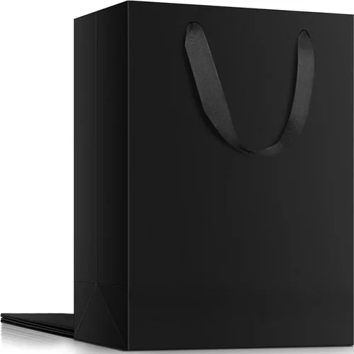 Eusoar - Bolsas de regalo negras, 3 piezas de 7.8 x 3.9 x 11 pulgadas, bolsas de compras de tamaño mediano con asas a granel, bolsas de papel de