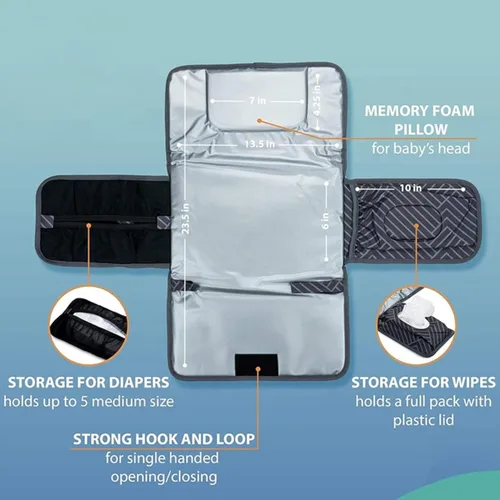 Miniatura 4 de Cambiador de pañales portátil, cambiador portátil para niñas y niños recién nacidos, cambiador de bebé con bolsillo inteligente para toallitas - Kit