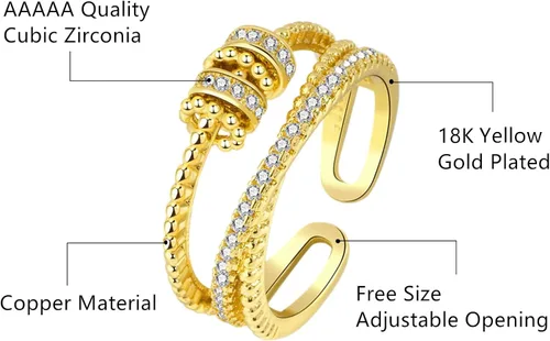 Miniatura 2 de Askljeby Anillo de ansiedad para hija, anillo de oro de 18 quilates para hija de mamá a mi hija, circonita cúbica, ajustable, para el pulgar, alivio