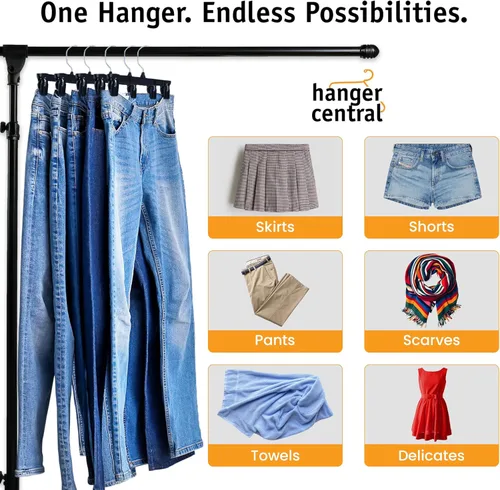 Miniatura 6 de Paquete de 12 perchas para pantalones - Perchas delgadas de plástico resistentes de 12 pulgadas con clips para faldas, pantalones, pantalones cortos