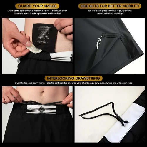 Miniatura 4 de Pantalones cortos de MMA y BJJ para hombre, UFC Grappling Fight Shorts para boxeo, kickboxing, Muay Thai 7 pulgadas entrenamiento cruzado Blanco