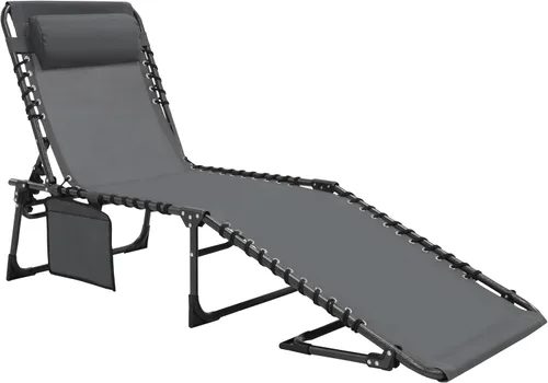 Miniatura 11 de MUPATER Silla de bronceado con agujero facial, tumbona de patio con respaldo ajustable de 5 posiciones, almohada y bolsillo extraíbles, tumbona