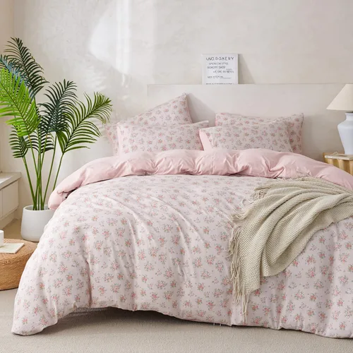 Miniatura 14 de Jane yre Funda de Edredón Queen de Flores de Microfibra Cepillada 3 Piezas Juego de Ropa de Cama Floral Queen Estilo Jardín Patrón Floral Azul Funda